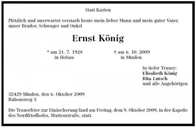 Koenig Ernst 1928-2009Todesanzeige